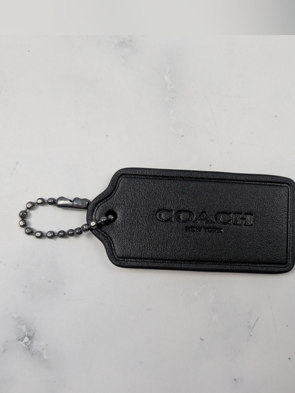 Coach Black Leather hang Tag with Black Bead Chain Says Coach on chain & tag - Picture 4 of 4